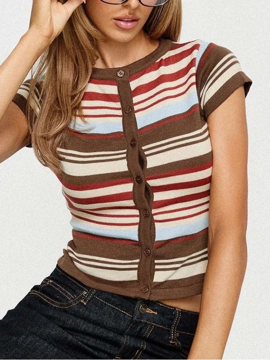Princess Polly Tops - Norelai Short Sleeve Knit Top Multi Stripe from Princess Polly